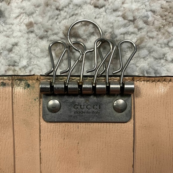 GUCCI Floral Print Leather Key Holder Wallet Beige Pink Green - Picture 8 of 10